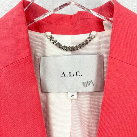 ALC Donovan Linen Blend Blazer Womens 00 Dark Grapefruit Coral Classic Office - Picture 9 of 16